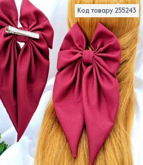 Заколка (7,5см) БАНТ БОРДОВОГО кольору, тканина креп, розмір 14*23см, Україна 255243 фото