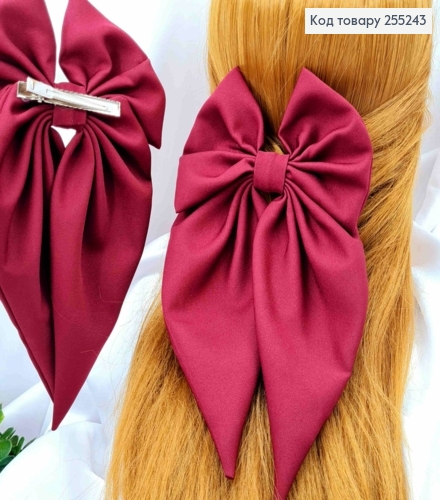 Заколка (7,5см) БАНТ БОРДОВОГО цвета, ткань креп, размер 14*23см, Украина 255243 фото 1