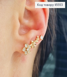 Сережки гвоздики-зажим, "Мальви" з камінцями, 2,5см, Xuping 18K 115553 фото