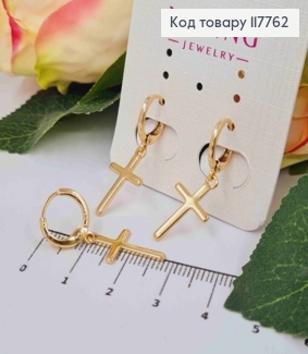 Серьги кольца (1,2см), с подвесным Крестом (1,9*1,1см), Xuping 18К 117762 фото
