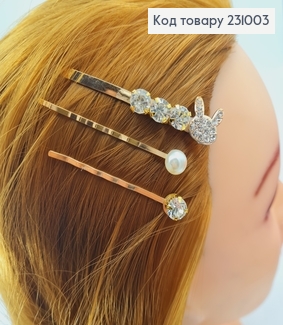 Заколка невидимка металл золото Зайчик 6 см 3 шт / уп. цена за уп. 231003 фото