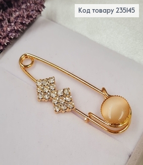 Брошка Шпилька "Мерцание" с камушками 6.5*2 см, золотой цвет. 235145 фото