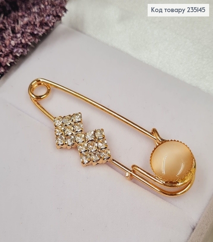Брошка Шпилька "Мерцание" с камушками 6.5*2 см, золотой цвет. 235145 фото 1