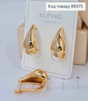 Серьги "Капельки" с блестящими камешками в один ряд, 2см, английская застежка, XUPING 18K 119075 фото