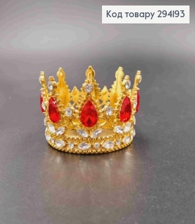 Корона под Золото, "Королевская" с КРАСНЫМИ камушками, диаметр 6см, высота 4см (можно на торт) 294193 фото