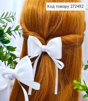 Бант БЕЛЫЙ с люрексом, на резинке, ткань репс, размер 9*8см, ручная работа 272492 фото