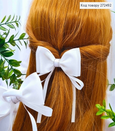 Бант БЕЛЫЙ с люрексом, на резинке, ткань репс, размер 9*8см, ручная работа 272492 фото 1