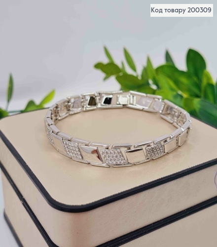 Браслет родований плетіння Пластинами з Блискучими камінцями, довж. 17+2см, Xuping 200309 фото 1