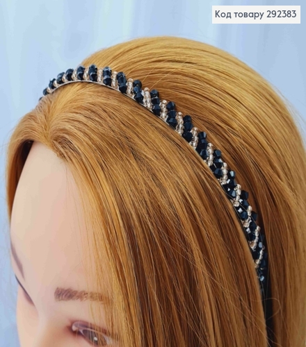 Обруч металл, ЧЕРНО-ПУДРОВОГО цвета, плетеный Бисером и Стеклярусом, ширина 1см. 292383 фото 1