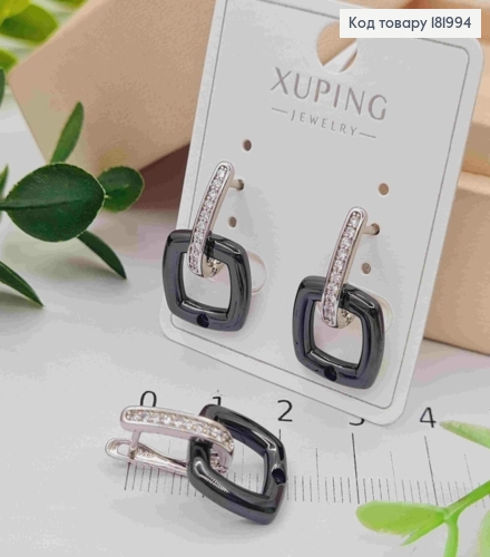 Сережки родовані з Блискучими камінцями та Керамічною підвіскою, 1,5+1,3см, англ. застібка, Xuping 181994 фото 2