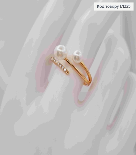 Кольцо украшено Блестящими камнями и двумя Жемчужинами, Xuping 18К 171225 фото 2