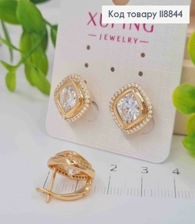 Серьги "Глаза Сфинкса" с Блестящим камнем в оправе из камешков, 1,4см, англ. застежка, Xuping 18К 118844 фото