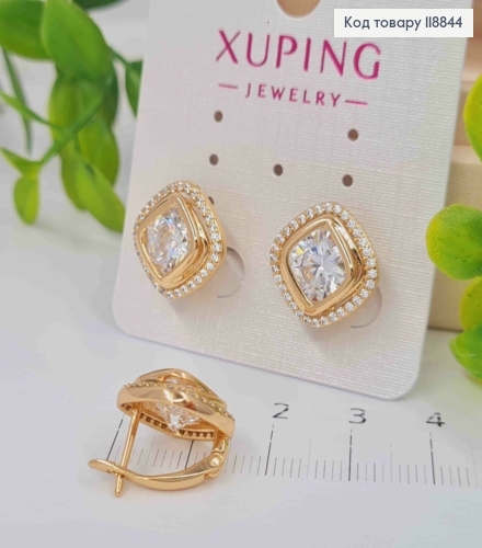 Серьги "Глаза Сфинкса" с Блестящим камнем в оправе из камешков, 1,4см, англ. застежка, Xuping 18К 118844 фото 1
