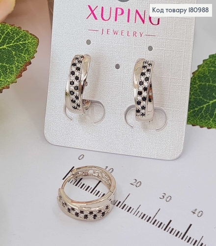 Сережки кільця родовані, з камінцями в шаховому порядку, 1,7см Xuping 180988 фото 1