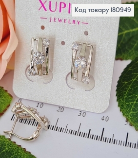 Сережки родовані, Прямокутнички з трьома камінцями, англ. заст. 1,6см Xuping  180949 фото