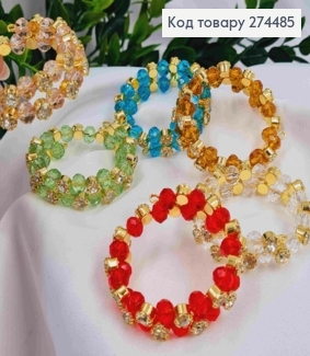 Браслет в золотом цвете, Пружинка, с Бусинками и Камешками, цвета в ассортименте. 274060 фото