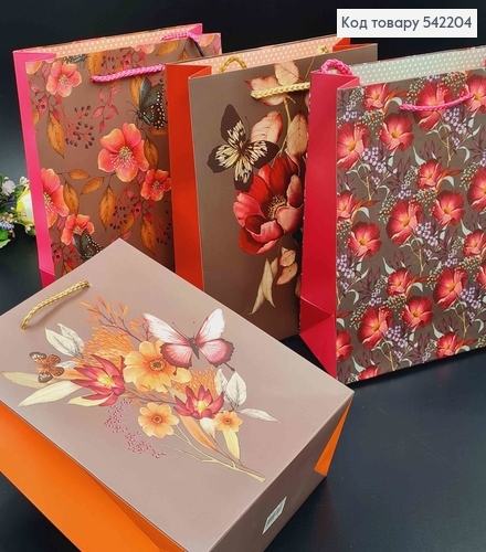 Пакет бумажный, "Цветы и бабочки", 18*23*8см в ассорт. 542204 фото 1