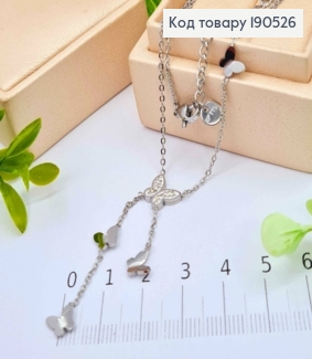 Цепочка родованная с Бабочкой в камешках и удлинителем, 40+5см, Xuping ТТМ 190526 фото