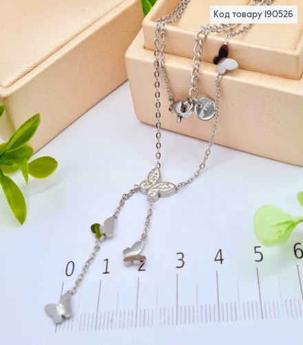 Цепочка родованная с Бабочкой в камешках и удлинителем, 40+5см, Xuping ТТМ 190526 фото 1