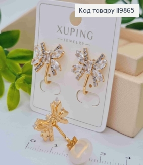 Сережки кліпси "Квітка" з Блискучими камінцями, 1,6см,  XUPING 18К 119865 фото
