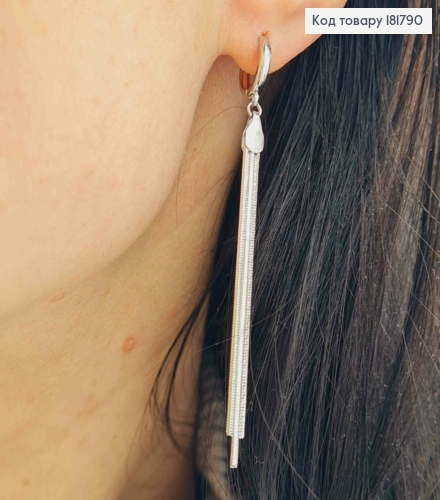 Серьги родованные кольца (1,1см) с подвесными цепочками, дл. 6см, Xuping 181790 фото 1