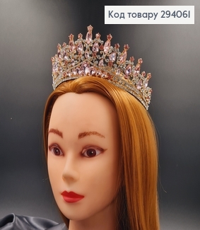 Тиара под золото, "Венеция" с розовыми камешками. 294061 фото