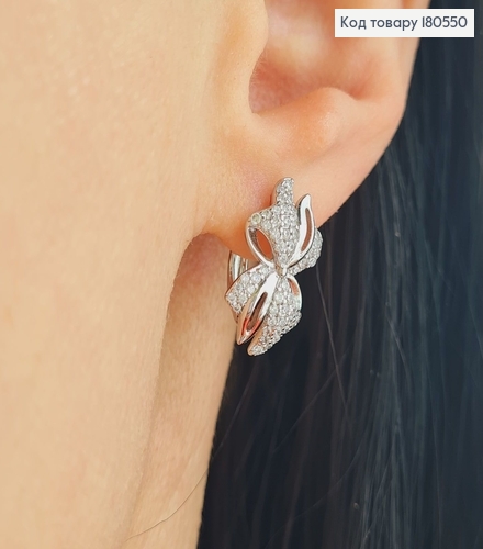 Серьги родированные с английской застежкой Волшебный цветок с камнями , 2 см  Xuping 180550 фото 1