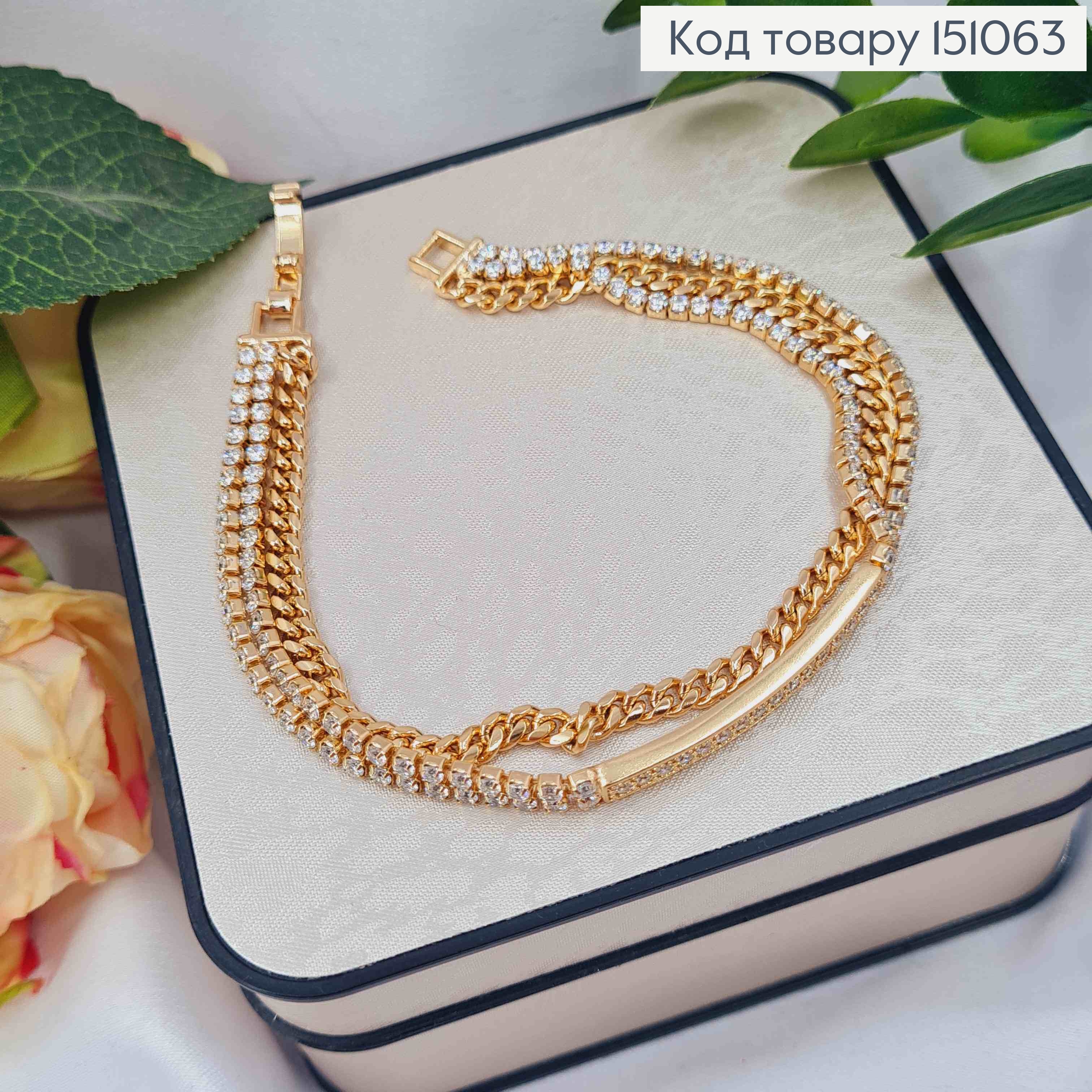 Браслет двойной украшен Яркими камешками в два ряда, длина 19см, Xuping 18К. 151063 фото 1