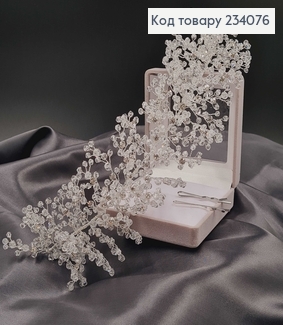 Гілочка у волосся срібного кольору, ручної роботи, з камінцями та стеклярусом 234076 фото