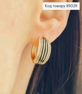 Сережки кільця з Камінцями та Чорною емаллю, діаметр 1,6см, Xuping 18К 119029 фото