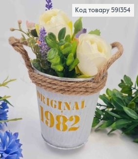 Відерце-кашпо, метал, білого кольору, з тисненям "ORIGINAL 1982", висота 9см, Польща 591354 фото