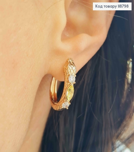Сережки кільця "ЗМІЇ" прикрашені Блискучими камінцями Сваровскі,  діаметр 1,9см, Xuping 18К 118798 фото 3