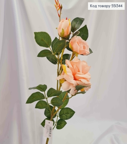 Штучна гілочка Троянда НІЖНО-РОЖЕВОГО кольору (3 квіточки) , висотою 64см 551344 фото 1