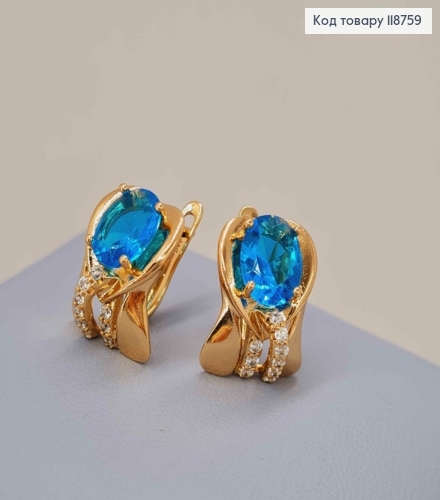 Серьги "Вечность" с Большим Голубым камнем, 1,6см, английская застежка, Xuping 18K 118759 фото 3