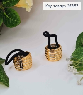Резинка для высокого хвоста с фактурным зажимом золотого цвета, диам. 3см. 253157 фото