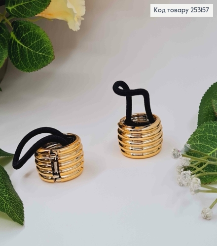 Резинка для высокого хвоста с фактурным зажимом золотого цвета, диам. 3см. 253157 фото 1