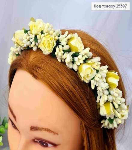 Обруч - вінок, метал, Троянди з додатком кольору АЙВОРІ, ручна робота, Україна 287022 фото 1