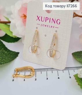 Серьги ОВАЛЬНЫЕ с камнями в два ряда, длина 1,9см, англ. застежка XUPING 18K 117266 фото