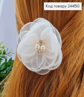 Резинка-детская, "ЦВЕТОК" с бусинками и камешками, 6,5см, Белого цвета, ручная работа, Китай 244150 фото