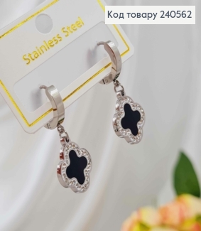 Серьги кольца, с подвесками "Van Cleef" в камешках, 1,5см, серебряного цвета, сталь Stainless Steel 240562 фото