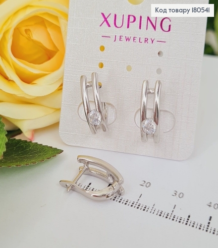 Серьги родированые с одним камнем, английская застежка 2*0,8см Xuping 180541 фото 1