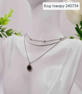 Цепочка серебряного цвета, тройная с подвеской "Римские часы", 46+5см, сталь Stainless steel 240734 фото