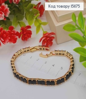 Браслет из Черных квадратных камешков, длина 16+2см, Xuping 18K. 151175 фото