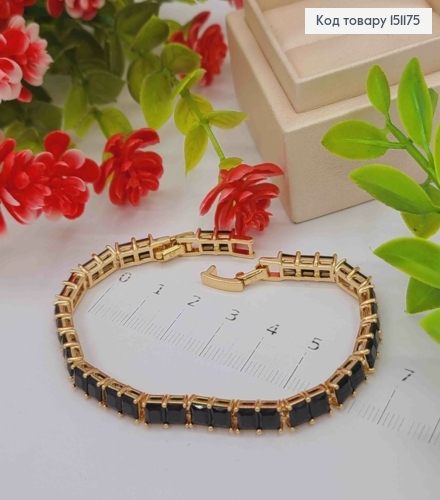 Браслет из Черных квадратных камешков, длина 16+2см, Xuping 18K. 151175 фото 1