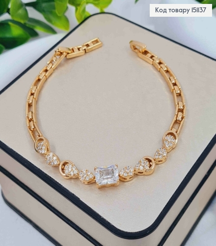 Браслет "НАДЕЖДА" с Блестящим камнем и каплями в камнях, дл. 17,5+2см, Xuping 18K 151137 фото 1