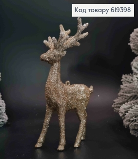 Новорічна фігура "ОЛЕНЬ", колір БЛИСК ШАМПАНЬ, пластик, 15*7см, Україна 619398 фото