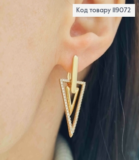 Серьги с подвеской "Треугольники" с Блестящими камешками, 3,4см, английская застежка, XUPING 18K 119072 фото