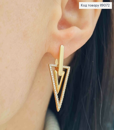 Серьги с подвеской "Треугольники" с Блестящими камешками, 3,4см, английская застежка, XUPING 18K 119072 фото 1