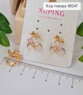 Серьги кольца "ВИШЕНЬКИ" (1,1см) с Блестящими и Розовыми камнями, диаметр 1,1см, Xuping 18К 118247 фото