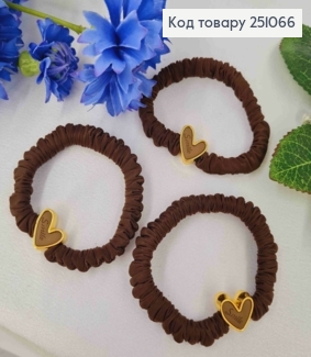 Резинка-жатка  атласна  5см, з Серцем "Smile", Коричневого кольору 251066 фото